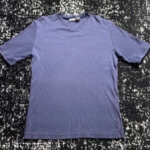Vintage Utility Mens V-Neck Ribbed Knit T-Shirt Purple Blue Y2K Cotton Medium